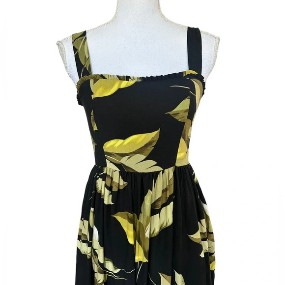 Witchery Black Palm Leaf Rucched Back Maxi Dress - Picture 4 of 12